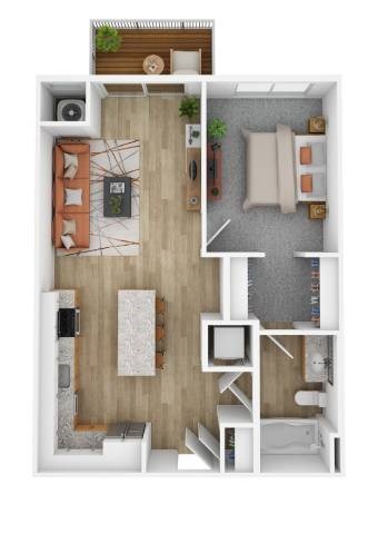 Floor plan for 1 bed, 1 bath, 693 sqft